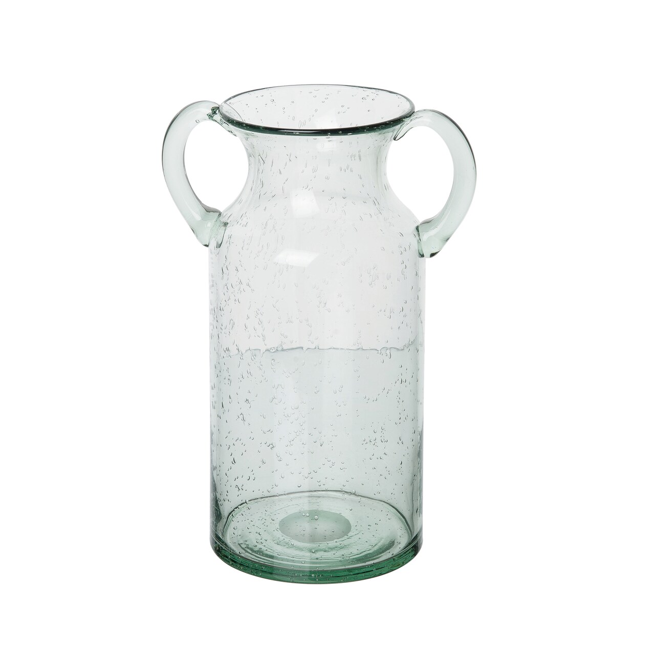 Transpac Clear Glass Double Handle Tall Vase, 11.41" Decorative Jug, Indoor Tabletop, Food Safe, Everyday Use, Clear Color